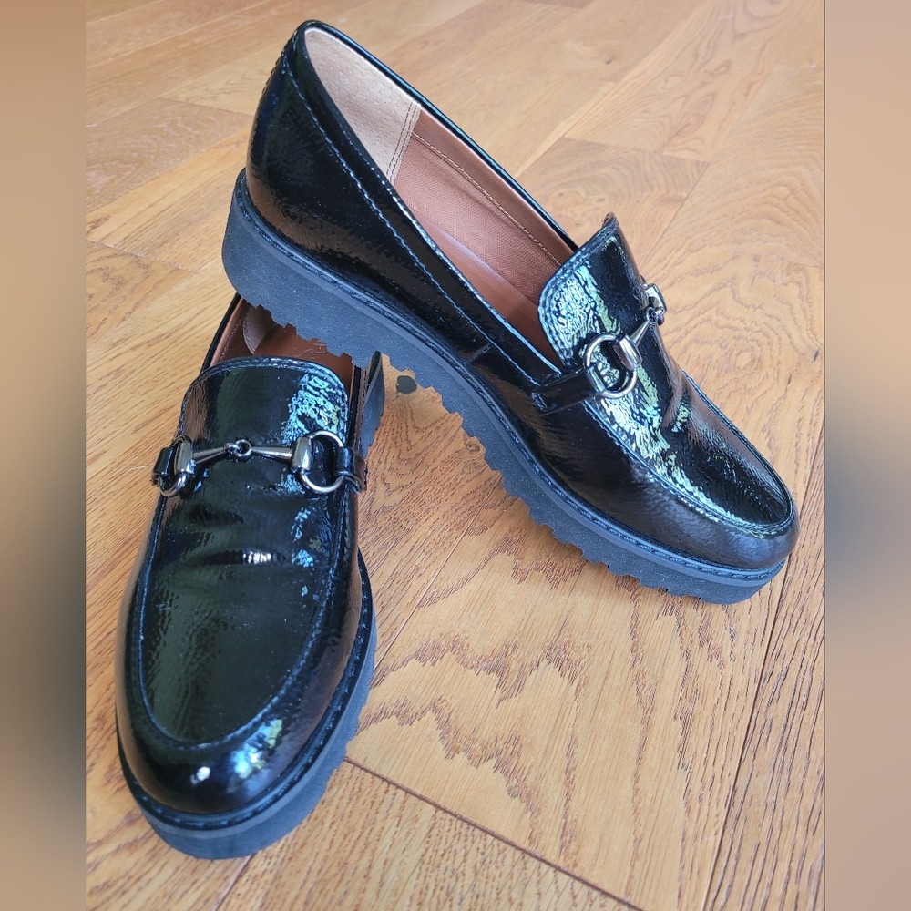 Franco Sarto Cason Black (Patent) Horsebit Loafers, 6.5 M